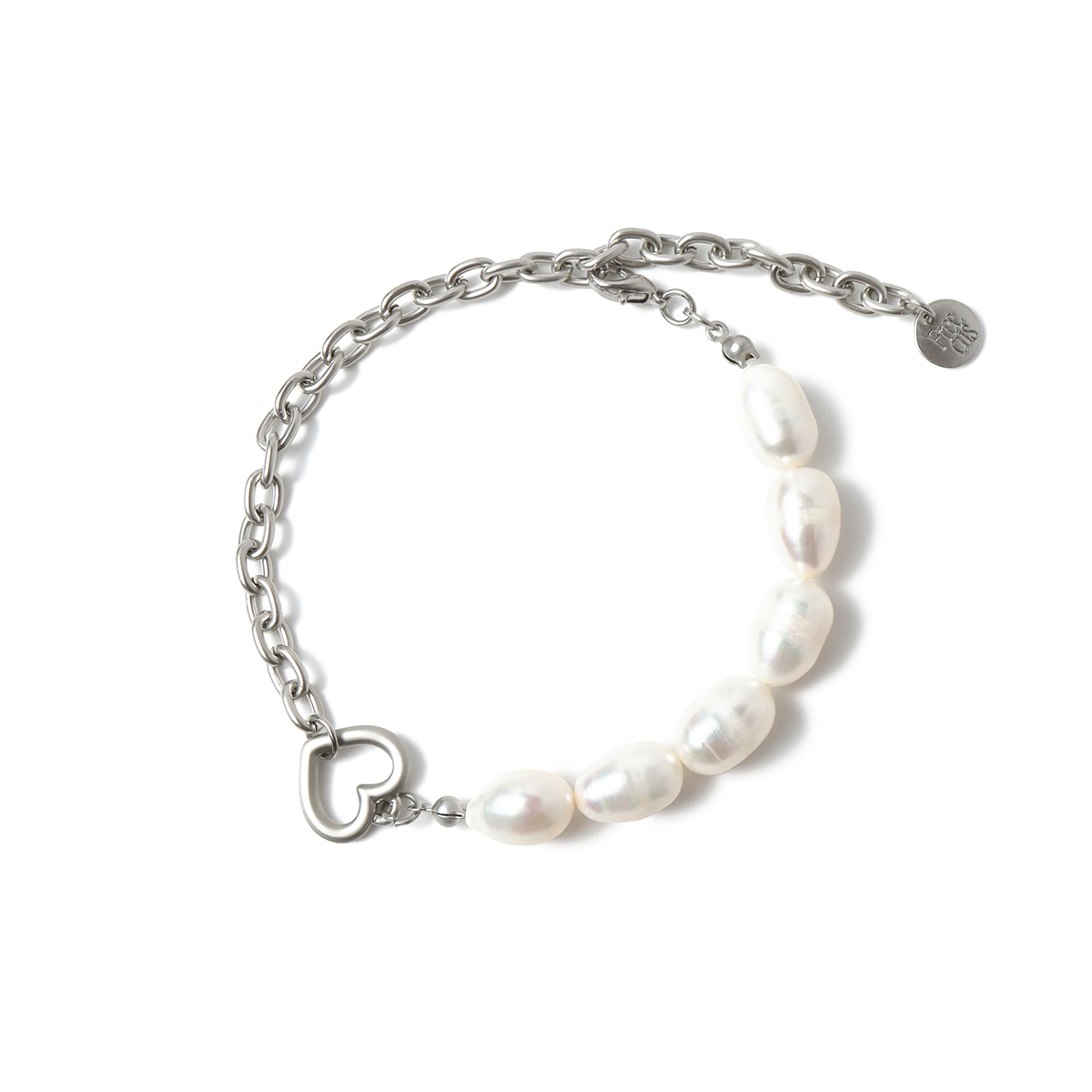 Heart Pearl Chain Bracelet Silver